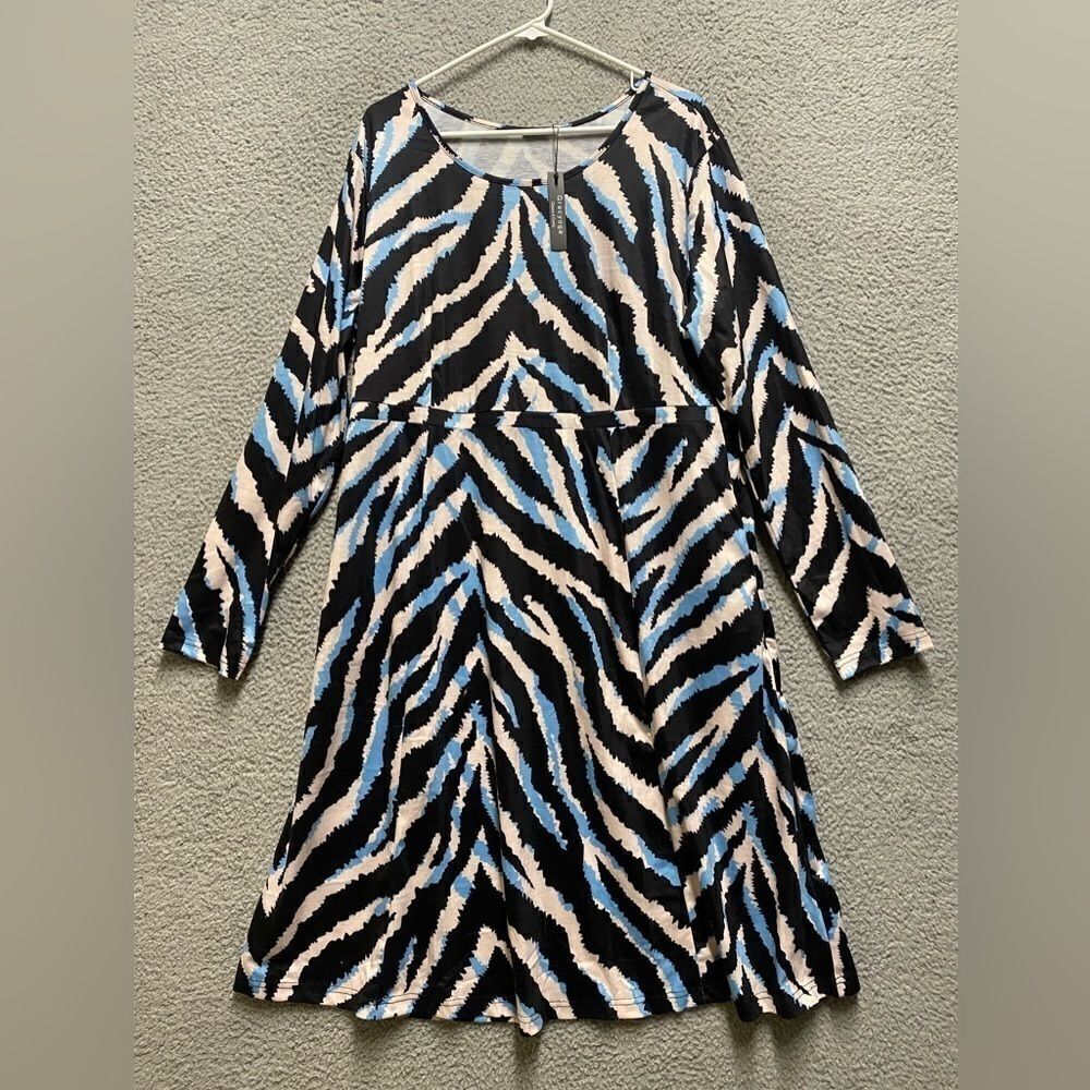 Gracyoga Dress Womans  3XL Plus Size Long Sleeve Blue Midi